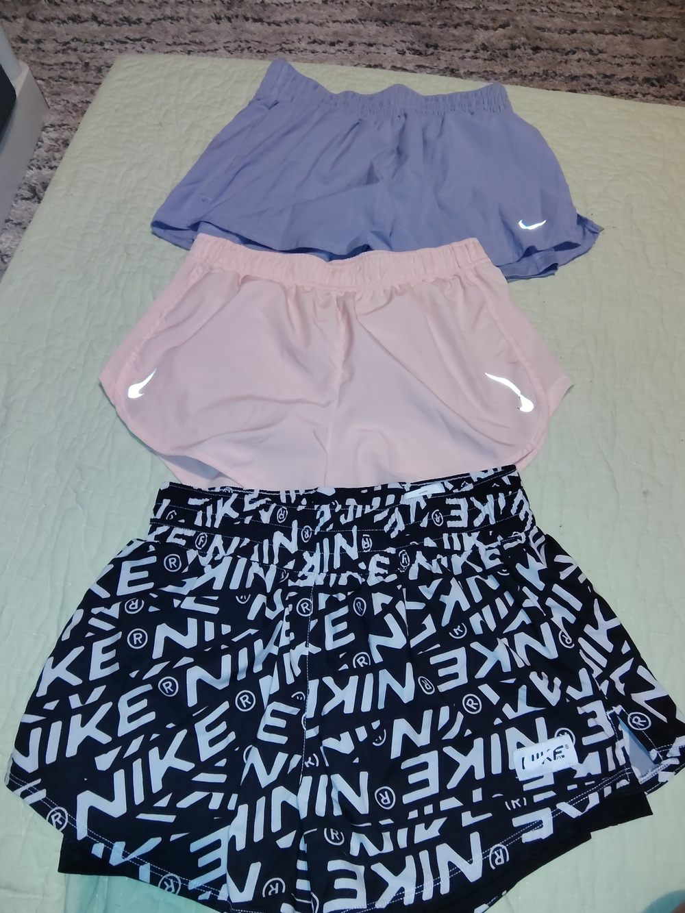 Nike Women's' Athletic Shorts — Lavender, Light Pink & Black/White Logo